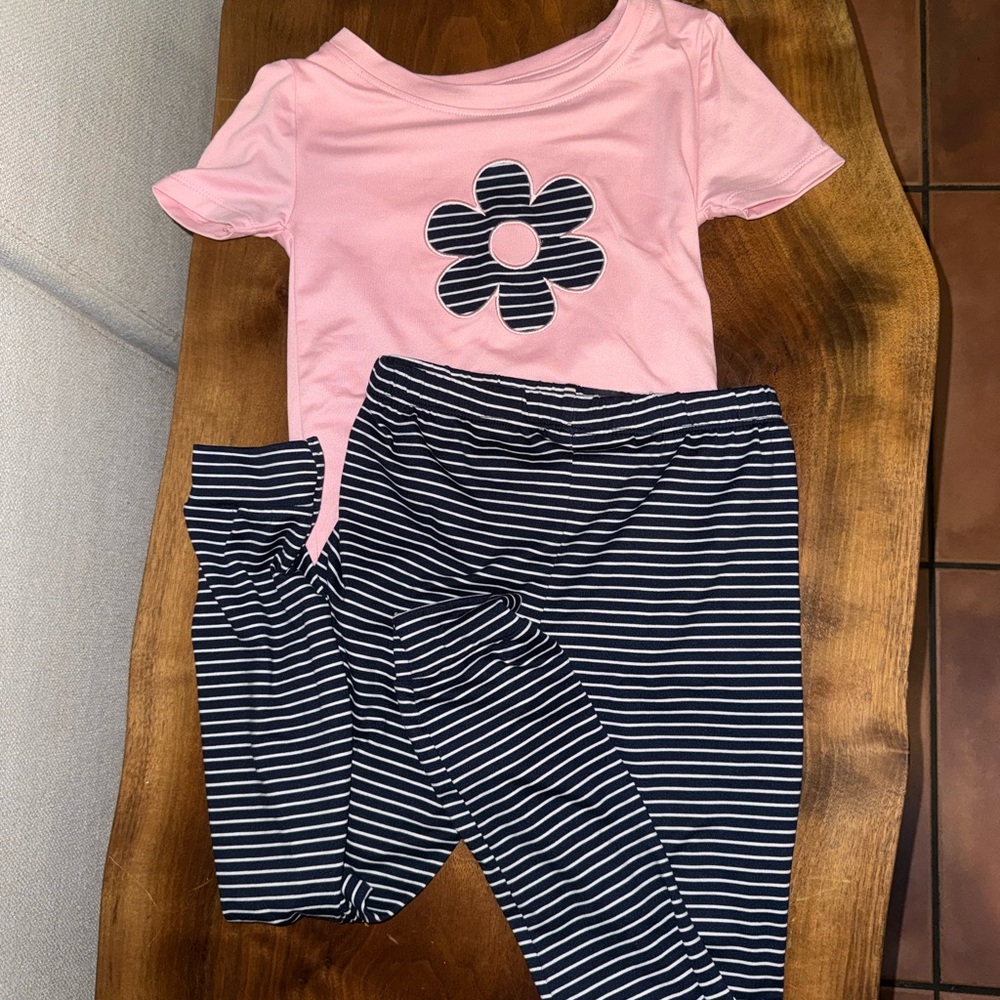 Pink Flower Top and Striped Leggings‎ Set
